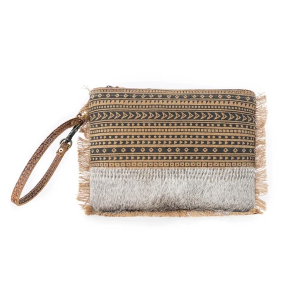 NWT Western Mixed Print and Leather Mini Wristlet Trailmark Bag